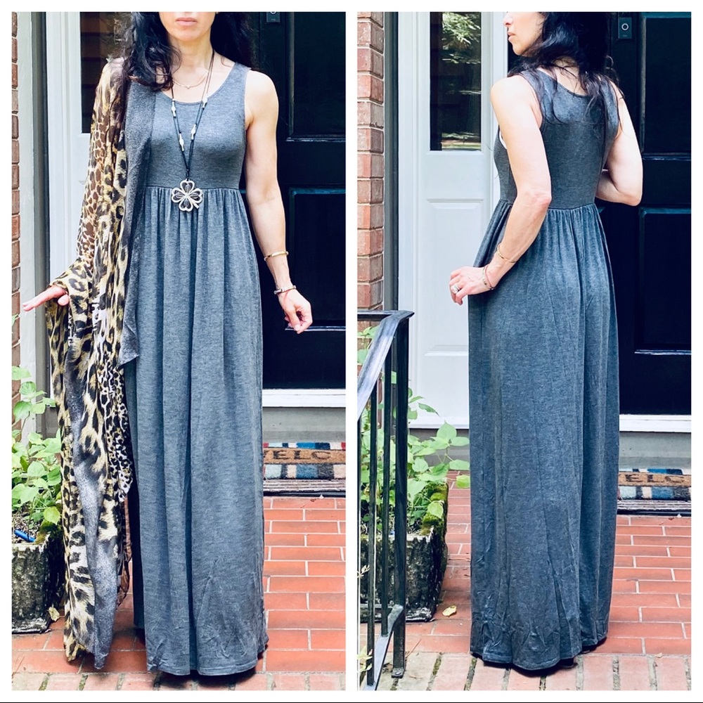 CHARCOAL GREY MAXI DRESS WITH SIDE POCKETS - Picture 6 of 9
